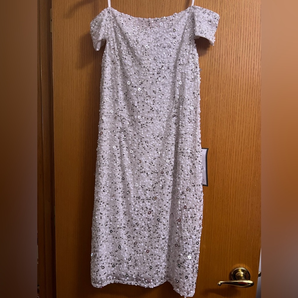 Adrianna Papell off shoulder white sequin dress size 16 and 16P BRAND NEW